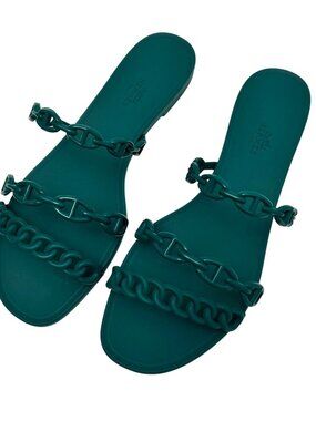 HERMES Dark Teal Rubber Chaine D'ancre Rivage Rubber Sandals - IT 40/ US 10